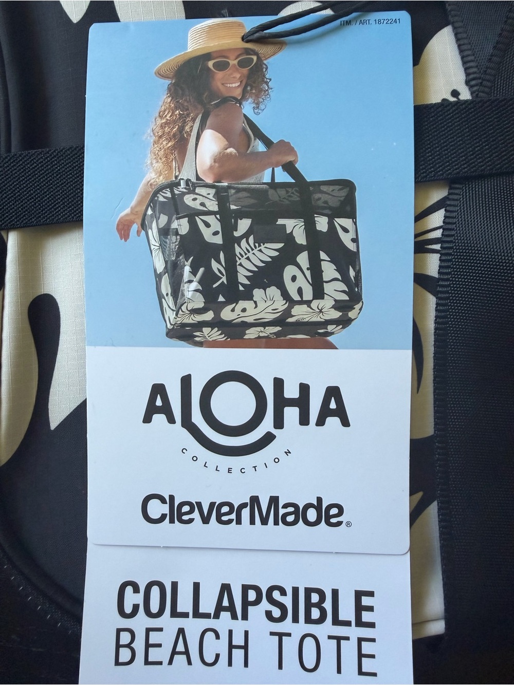 NWT ALOHA Collection x CleverMade Collapsible Beach Tote Bag (Waipio Black Tropi